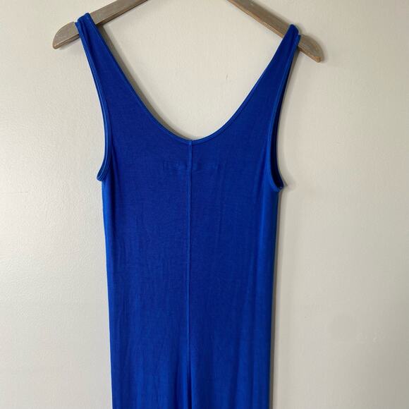 ENZA COSTA Blue Ribbed Knit Tank Midi Dress Soft Stretch Silk Blend Size Large - Picture 11 of 12